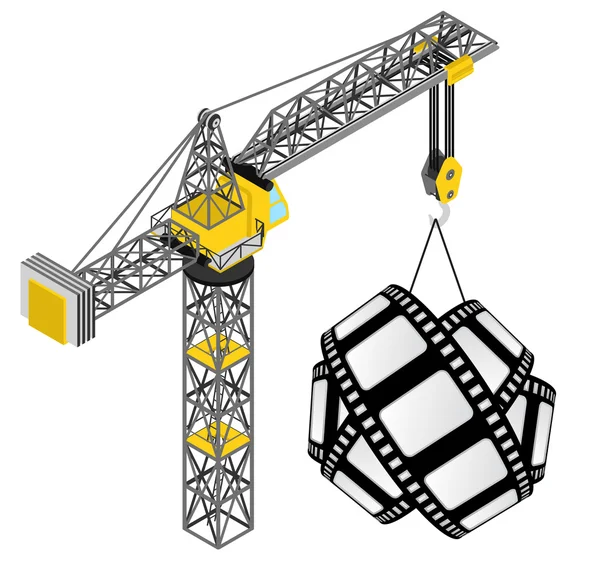 Movie tape hanged on isolated crane drawing vector — Stock Vector