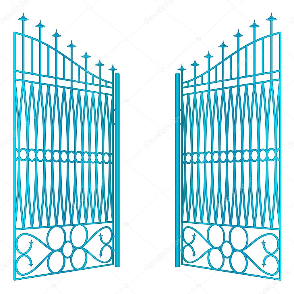 isolated open blue iron gate fence vector
