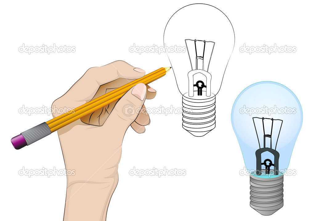 blue lightbulb as isolated human hand drawing vector 
