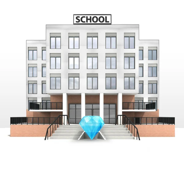 현대 학교 건물 앞에서 블루 다이아몬드 — 스톡 사진