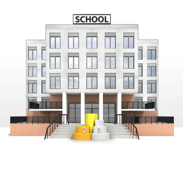 Champion stand in front of modern school building — Stock Photo, Image