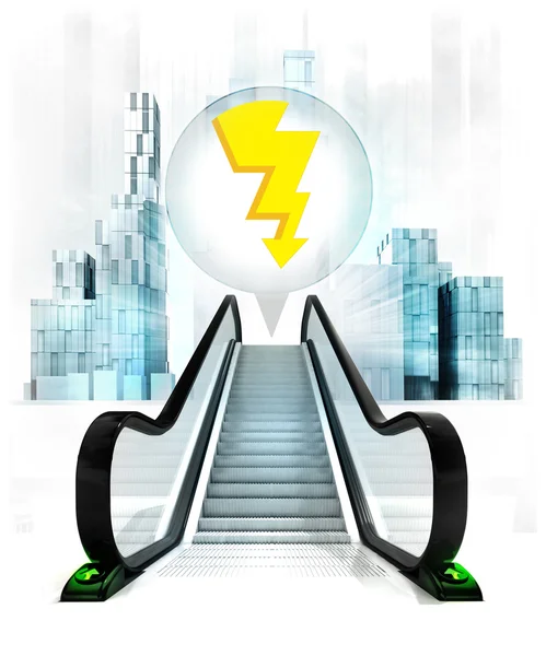 Thunderbolt in bubble above escalator — Stock Photo, Image