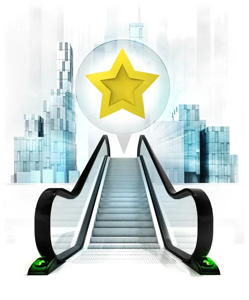 Golden star in bubble above escalator — Stock Photo, Image