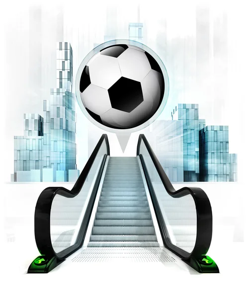 Bola de futebol na bolha acima da escada rolante — Fotografia de Stock
