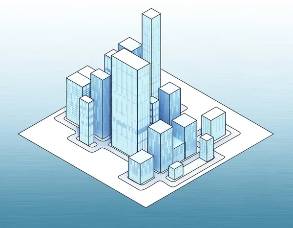 Isometric view to office city island — Stock Photo, Image