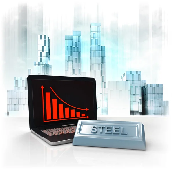 Steel commodity with negative online results in business district — Stock Photo, Image