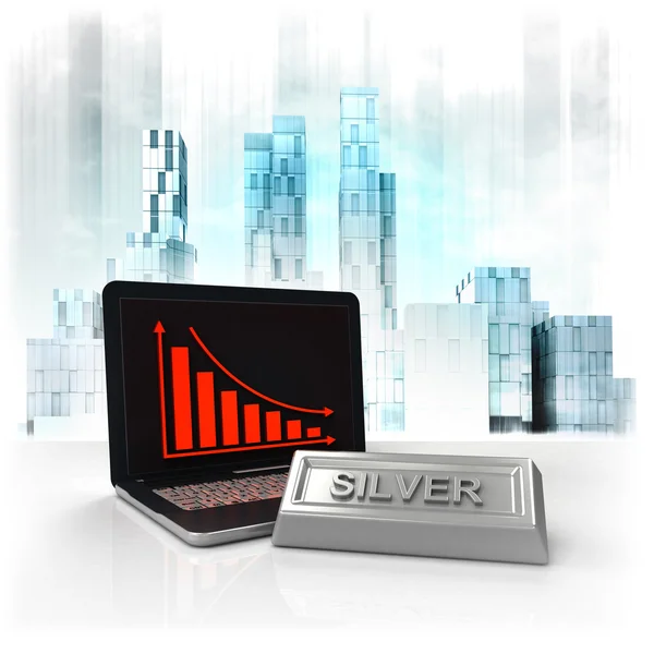 Silver commodity with negative online results in business district — Stock Photo, Image