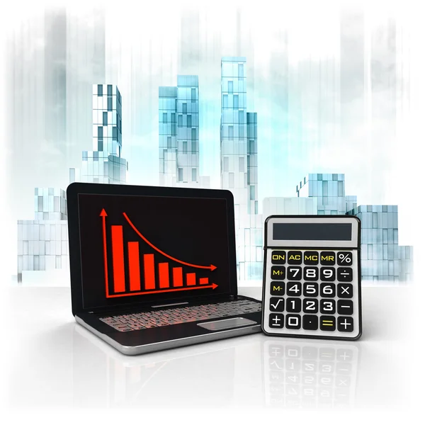 Calculadora con resultados negativos en línea en el distrito de negocios —  Fotos de Stock