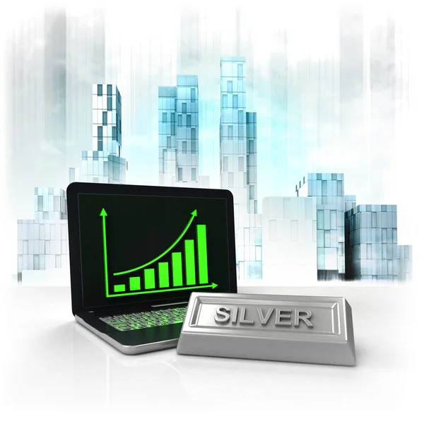 Silver commodity with positive online results in business district — Stock Photo, Image