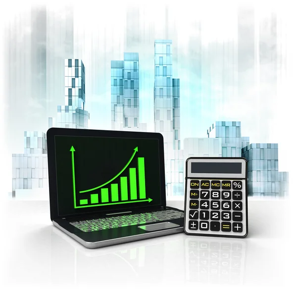 Calculator met positieve online resultaten in de zakenwijk — Stockfoto