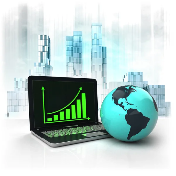 Azië aarde wereldbol met positieve online resultaten in het bedrijfsleven — Stockfoto