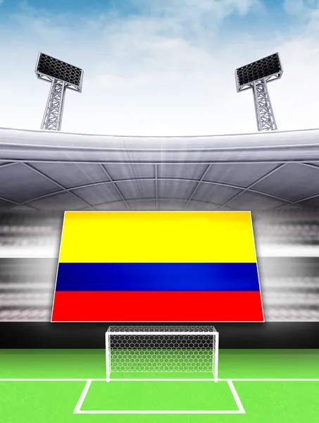 Bandera de la bandera de Colombia en estadio de fútbol moderno — Foto de Stock