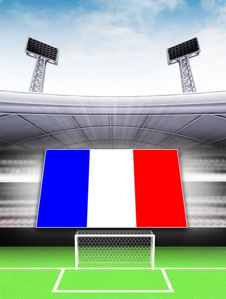 Γαλλία σημαία πανό στο γήπεδο του σύγχρονου ποδοσφαίρου — Φωτογραφία Αρχείου