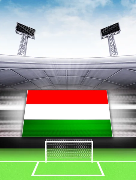 Bandeira da bandeira da Hungria no estádio de futebol moderno — Fotografia de Stock