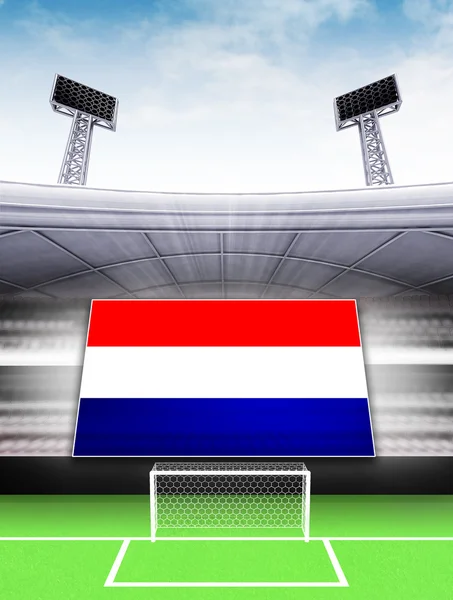 Netherlands flag banner in modern football stadium — Stock Photo, Image