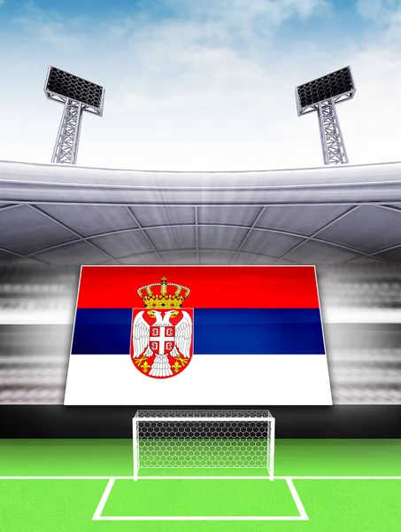 Bandeira da Sérvia no estádio de futebol moderno — Fotografia de Stock