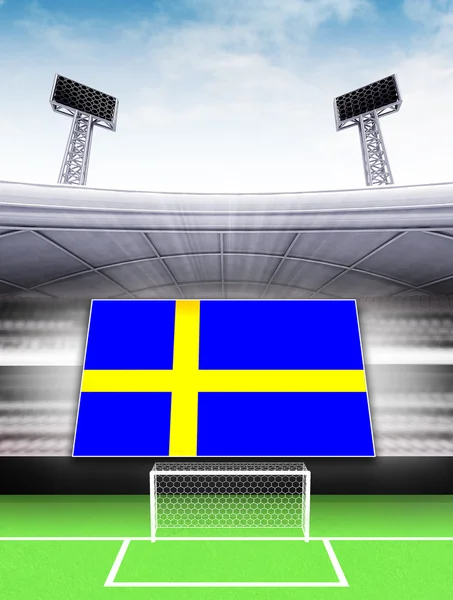 Банер прапор Швеції в сучасний футбольний стадіон — стокове фото