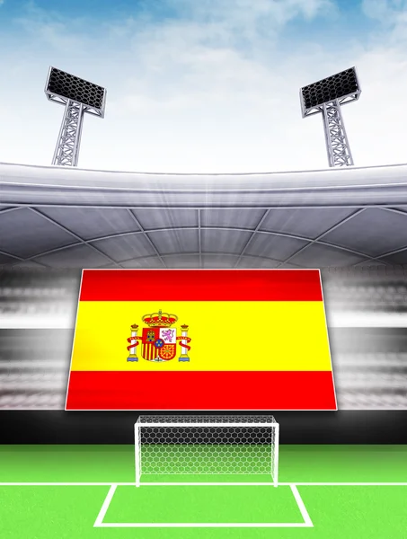 Bandeira da bandeira da Espanha no estádio de futebol moderno — Fotografia de Stock