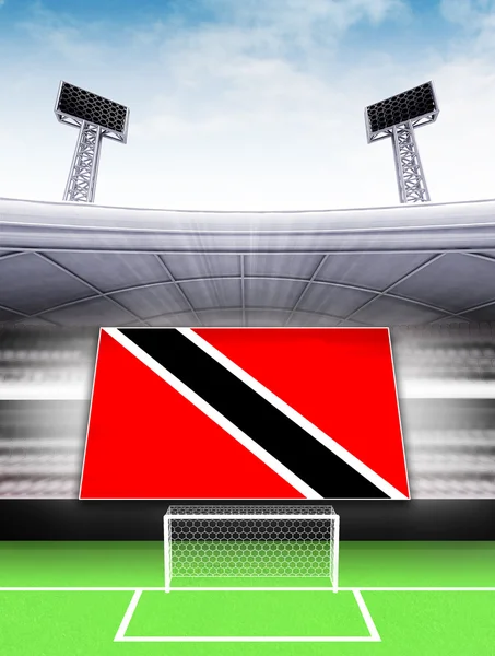 आधुनिक फुटबॉल स्टेडियम में त्रिनिदाद ध्वज बैनर — स्टॉक फ़ोटो, इमेज
