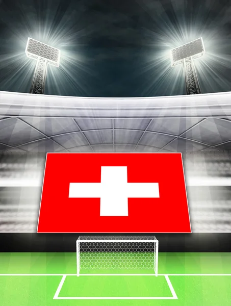 Sveitsin lippu lippu moderni jalkapallostadion — kuvapankkivalokuva
