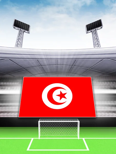Bandeira da Tunísia no estádio de futebol moderno — Fotografia de Stock