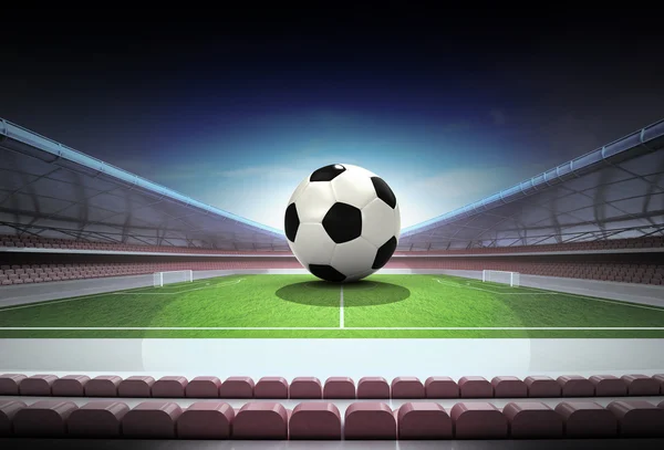 Football ball in midfield of magic stadium own design — Stock Photo, Image