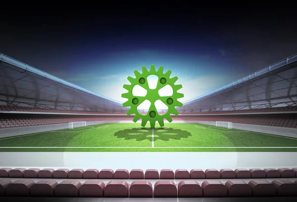 Team cooperation icon in midfield of magic football stadium — Stock Photo, Image