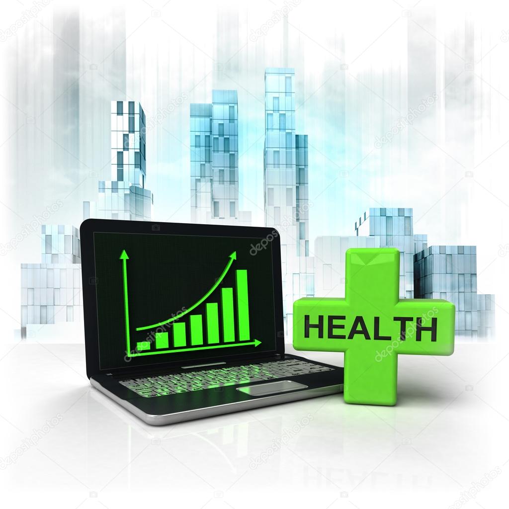 health cross with positive online results in business district