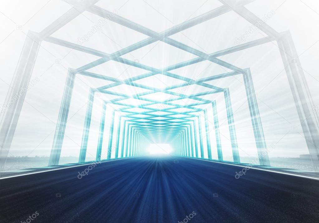 Light cross structure framing along road