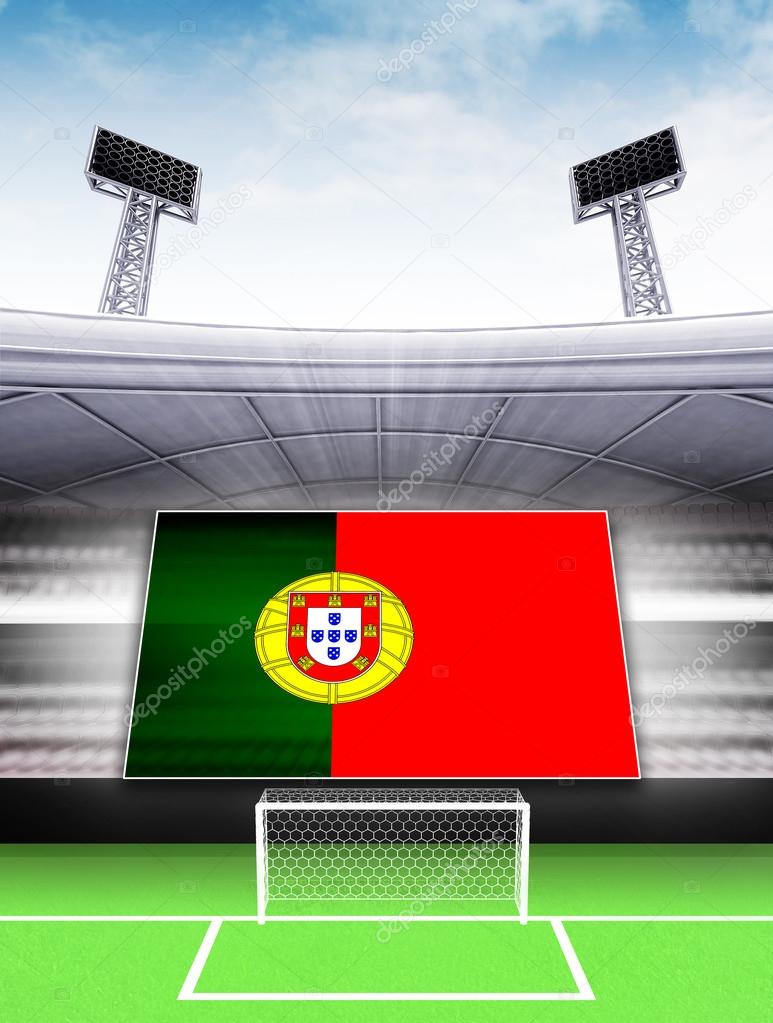 Portugal flag banner in modern football stadium