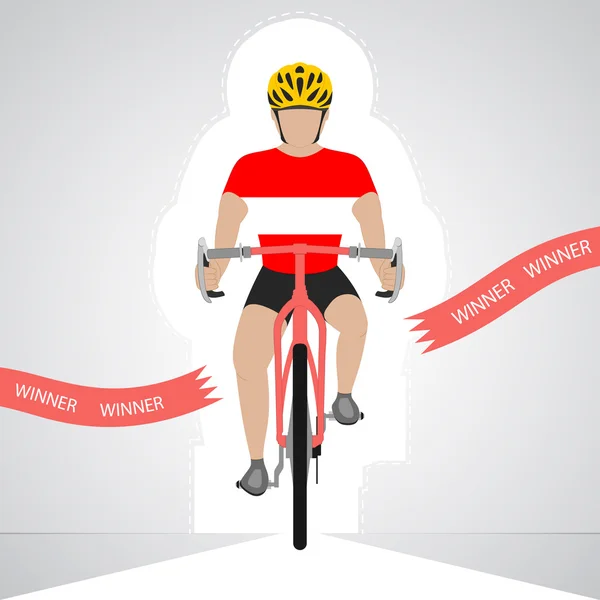 Avusturyalı bisikletçi önünde izole kırmızı bitiş çizgisine vektör çapraz görünüm — Stok Vektör