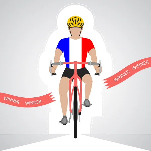 Ciclista francês na vista frontal cruzando vermelho vetor de linha de acabamento isolado — Vetor de Stock