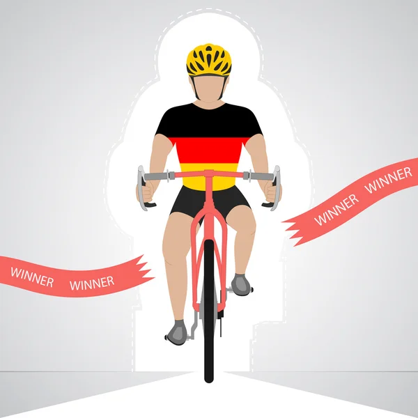 German cyclist in front view crossing red finish line vector isolated — Stock Vector