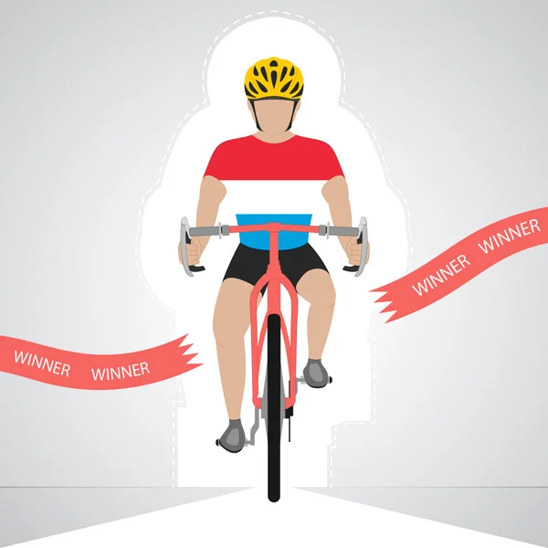 Luxemburgo ciclista en vista frontal cruzando rojo línea de meta vector aislado — Archivo Imágenes Vectoriales
