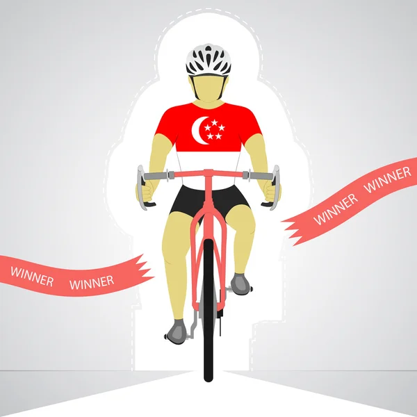 Singaporean Radfahrer in der Frontansicht überqueren rote Ziellinie Vektor isoliert — Stockvektor