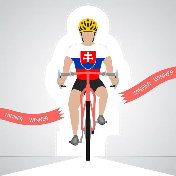 Ciclista eslovaco en vista frontal cruzando línea de meta roja vector aislado — Archivo Imágenes Vectoriales