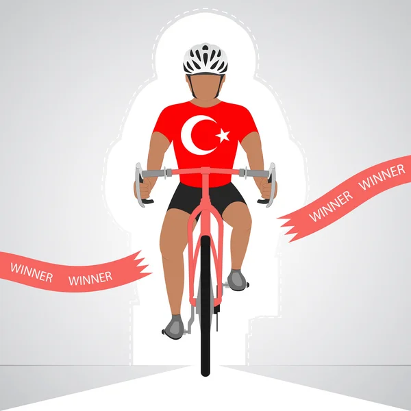 Turkiska cyklist framför Visa passerar röda mållinjen vektor isolerade — Stock vektor