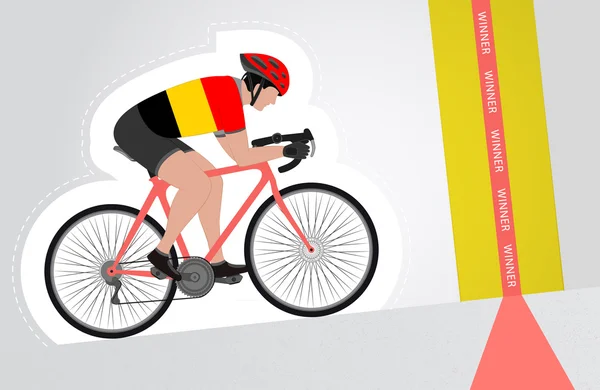 Ciclista belga subiendo a la línea de meta vector aislado — Vector de stock