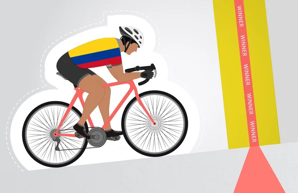 Ciclista colombiano subiendo hasta la meta vector de línea aislado — Archivo Imágenes Vectoriales