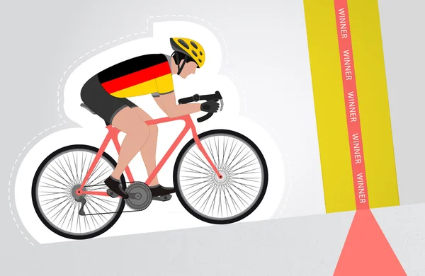 Ciclista alemán subiendo a la línea de meta vector aislado — Archivo Imágenes Vectoriales