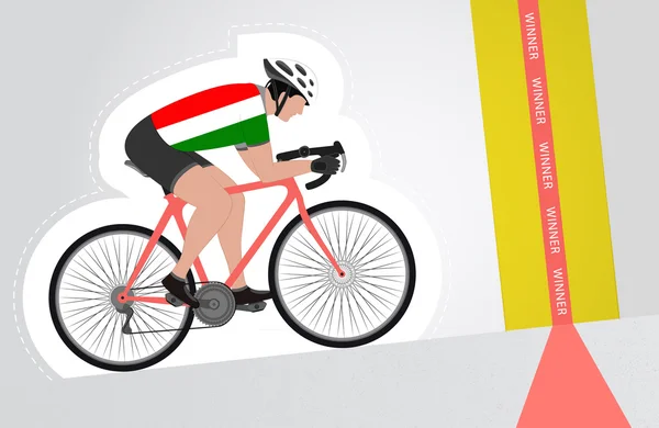 Ungarischer Radfahrer rast nach oben, um Zielvektor zu isolieren — Stockvektor