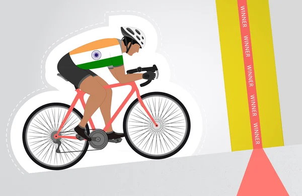 Pengendara sepeda India naik ke atas untuk menyelesaikan vektor garis yang terisolasi - Stok Vektor