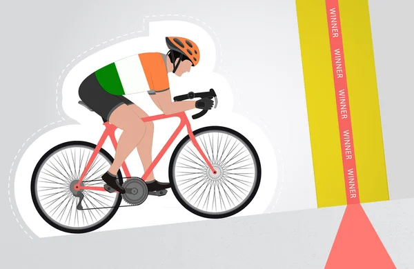 Irish cyclist riding upwards to finish line vector isolated — Stock Vector