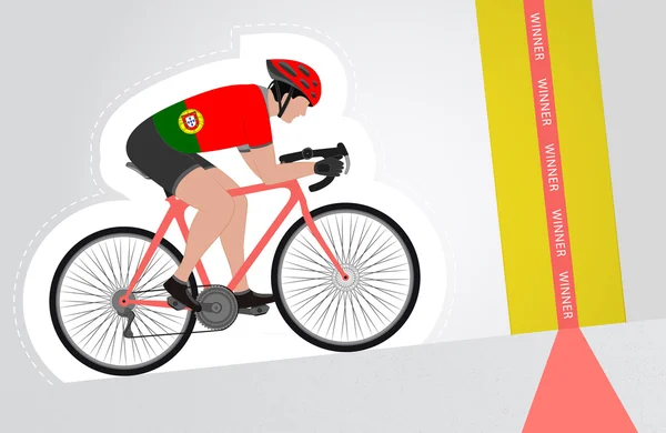 Cycliste portugais chevauchant vers le haut pour arriver vecteur de ligne isolé — Image vectorielle