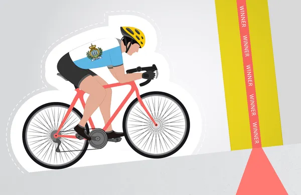 San Marino cyclist riding upwards to finish line vector isolated — Stock Vector