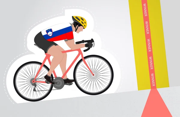 Ciclista esloveno subiendo a la línea de meta vector aislado — Archivo Imágenes Vectoriales
