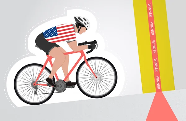 USA fietser naar boven rijden naar de finish lijn vector geïsoleerd — Stockvector
