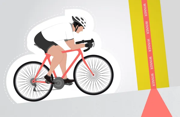 Cycliste habillé blanc montant à la ligne d'arrivée vecteur isolé — Image vectorielle