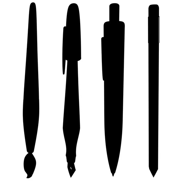 Pennello penna a sfera matita silhouette collezione vettore — Vettoriale Stock
