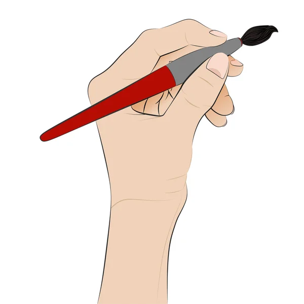 Isolerade mänskliga handen håller pensel målning vektor — Stock vektor